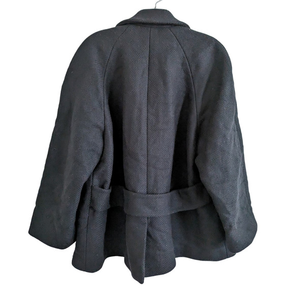 Prada 100% Virgin Wool Black Woven Pea-Style Coat Size 42 Medium - Picture 2 of 8